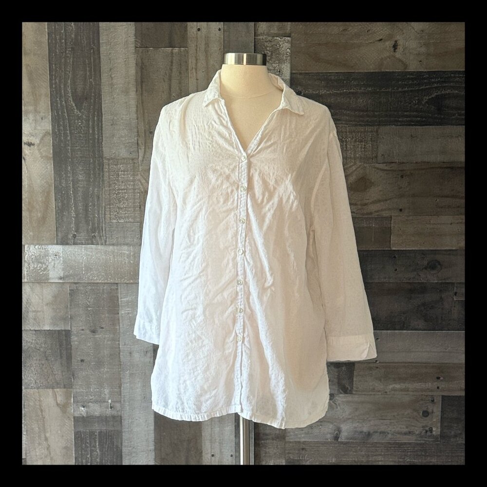 Fresh Produce white button up shirt large swim coverup tropical beach resortwear